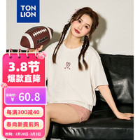 唐狮 TONLION短袖T恤女24夏季新款前胸兔子图案圆领上衣女士 本白