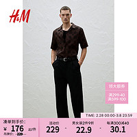 H&M男装2024春季舒适休闲标准版型莱赛尔古巴领衬衫1210433 棕色/图案 165/84A
