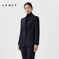 朗姿2024春季新款商务通勤羊毛西装外套女修身收腰职业西服 深藏青色