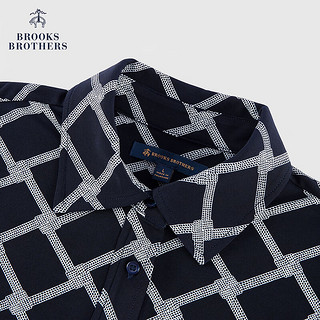 布克兄弟（BrooksBrothers）女士24早春翻领格纹修身休闲连衣裙 4004-藏青色 XS