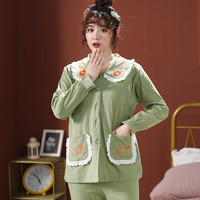 尚舒伴 月子服春夏纯棉产后薄款哺乳孕妇睡衣夏季产妇喂奶6月份7出院家居 201花朵款军绿色 L码