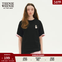 Teenie Weenie小熊女装2024新款宽松圆领短袖T恤马卡龙打底衫白色