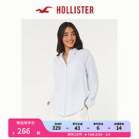 HOLLISTER春夏休闲舒适宽松亚麻混纺纽扣式长袖衬衫 女 355924-1 浅蓝色条纹 XS (160/84A)