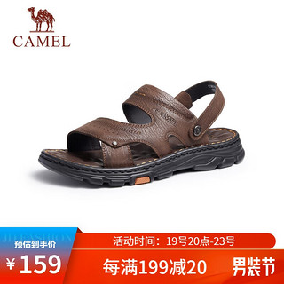 CAMEL 骆驼 男士商务两穿头层牛皮沙滩凉拖鞋 G13M211017 深棕 42