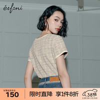 伊芙丽（eifini）伊芙丽甜酷小香编织面料撞色边百搭修身T恤2024春装新款经典上衣