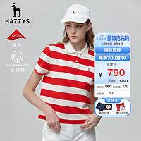 哈吉斯（HAZZYS）女装 夏季款polo衫条纹宽松学院风高弹短袖ASTSE03BX03 红色RD 155/80A 36