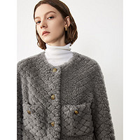 朗姿纯羊毛圆领法式小香风高级感仿皮草外套冬季气质上衣2023 中灰色 L
