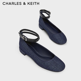 CHARLES&KEITH24春季纯色平底腕带芭蕾舞鞋单鞋子女鞋女士CK1-70381032 DARK BLUE深蓝色 41