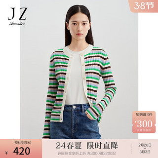 Juzui 玖姿 ·安娜蔻清新减龄多彩条纹圆领修身撞色针织衫女2024春季 条米白 S