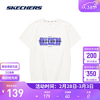 斯凯奇（Skechers）2024年春季男女印花T恤时尚休闲运动短袖上衣 L224U038 棉花糖白/0074 S