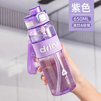 希乐(cille)水杯男女tritan大容量便携杯子直饮塑料杯可车载户外水瓶 紫色【带提绳/锁扣】 650ml