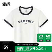 森马(Semir)短袖T恤女短款正肩撞色复古风2024新款夏季修身字母上衣个性