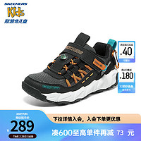 Skechers斯凯奇儿童户外寻山系列运动鞋秋冬季舒适潮酷防滑耐磨大童鞋 黑色/橘色/BKOR 27.5