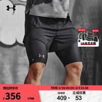 安德玛 UNDERARMOUR)秋冬RUSH SmartForm男子二合一训练运动短裤1377154 黑色001 L