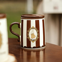 摩登主妇赫拉兔马克杯办公室茶水分离杯喝茶杯子高颜值陶瓷茶隔杯 复古兔线条茶隔杯