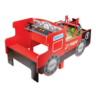 Hape木制幼儿园玩具桌男女孩儿童轨道二合一火车头游戏桌 抽屉式两用火车头游戏桌E3769