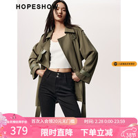 红袖翻领长风衣秋季2023女装 插肩袖双排扣一手上衣 橄榄绿380 XL