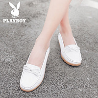 PLAYBOY 花花公子 女鞋秋季舒适软底单鞋女时尚护士小皮鞋女休闲鞋子女 1615 白色36