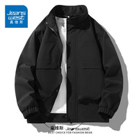 真维斯(Jeanswest)工装外套男秋冬季夹克男士立领宽松休闲上衣男装外套春秋男生 913黑色【春秋款】 L