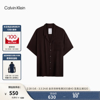 Calvin Klein内衣24春夏新款女士简约贴袋纯色纽扣翻领短袖家居睡衣QS7113