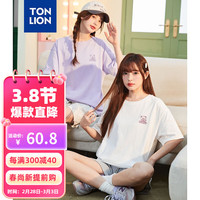 唐狮 TONLION短袖T恤女左胸线条图案圆领宽松上衣 浅紫 M