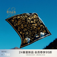 鄂尔多斯198024早春桑蚕丝缠枝花卉真丝拓印约伊女丝巾方巾 深藏青 55cmX55cm