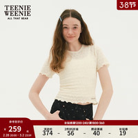 Teenie Weenie小熊女装2024春装褶皱肌理提花短袖T恤木耳边女 象牙白 155/XS