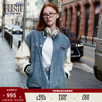 Teenie Weenie小熊女装2024新款时髦撞色棒球牛仔外套休闲宽松上衣 中蓝色 1