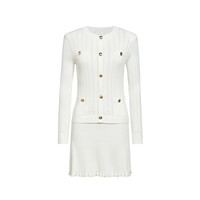 ochirly欧时力 假两件针织连衣裙2024春装花边坑条法式修身 黑色 M