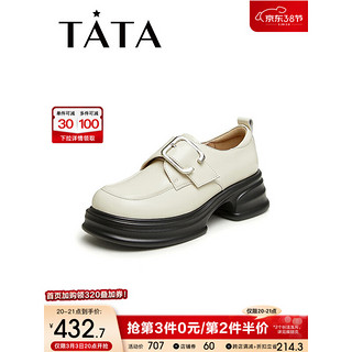 他她（TATA）2024春时尚百搭简约圆头女单鞋WN501AM4 米白 34