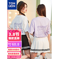 唐狮 TONLION短袖T恤女24夏季后背线条卡通图案宽松圆领半袖上衣 本白 XL