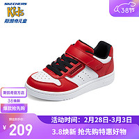 斯凯奇（Skechers）儿童休闲低帮板鞋男童魔术贴休闲鞋红色新年运动鞋405638L 红色/白色/RDW 31码