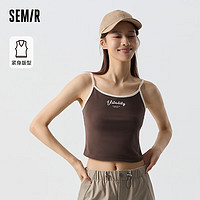 Semir 森马 背心女紧身内搭2024春复古辣妹字母撞色针织吊带 深咖啡50947 165/88A/L