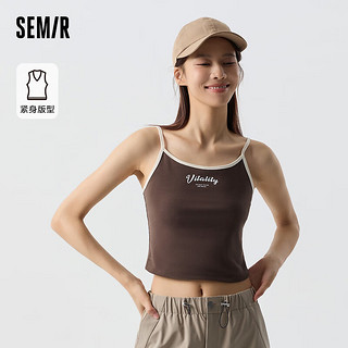 Semir 森马 背心女紧身内搭2024春复古辣妹字母撞色针织吊带 深咖啡50947 165/88A/L