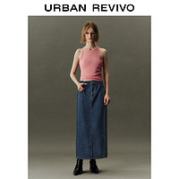 URBAN REVIVO UR2024春季女装复古休闲百搭开衩直筒牛仔半裙UWG840093 蓝色 XL