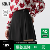 森马（Semir）半身裙女易打理A字裙2024春季俏皮百褶裙百搭 黑色90001 170/74A/XL