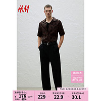 H&M男装2024春季舒适休闲标准版型莱赛尔古巴领衬衫1210433 棕色/图案 180/116A