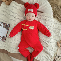 婧麒（JOYNCLEON）新生婴儿红色过年喜庆衣服秋冬款连体衣冬季新款冬装满月宴拜年服