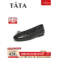 他她（TATA）2024春时尚休闲简约圆头浅口单鞋XCJ01AQ4 黑色 36