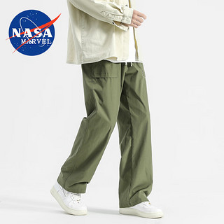 NASA MARVEL男士休闲裤早春宽松直筒裤港风长裤口袋工装裤 军绿色 2XL