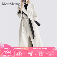 MeetMetro玛依尔女神范收腰风衣外套女2024春季气质长款大衣 杏色【闪电发】 S