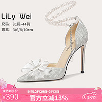 Lily Wei【花嫁】高跟鞋18岁成年礼水晶凉鞋女鞋 银色【跟高10cm】 38