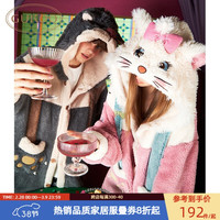 果壳睡袍睡衣女秋冬玛丽猫珊瑚绒浴袍男家居服 玛丽猫女睡袍 M