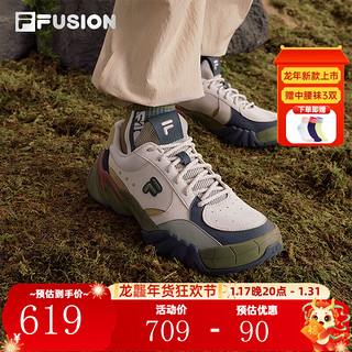 FILA FUSION斐乐潮牌男鞋TRIBE复古潮鞋2024春季休闲鞋老爹鞋 桦树棕/教堂石绿-BA 41