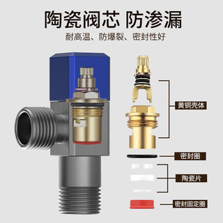 潜水艇（Submarine）黄铜加厚三角阀套装 红蓝标冷热分明止水阀防倒流国标4分口径京 【黄铜枪灰】 6冷4热