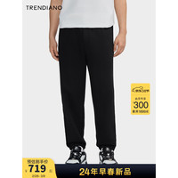 TRENDIANO 侧拼接宽松休闲裤2024年春季立体字母百搭时尚束脚 黑色 XL