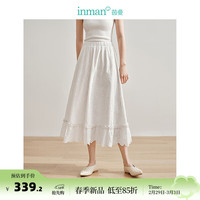 茵曼（INMAN）100%纯棉法式重工立体绣花半身裙2024春女装松紧腰显瘦A字裙 霜白色 M