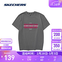 斯凯奇（Skechers）2024年春季男女印花T恤时尚休闲运动短袖上衣 L224U038 垩灰色/040R L