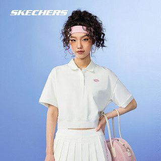 斯凯奇（Skechers）2024年夏季女款舒适运动短袖凉感抗菌短款polo衫 L224W052 棉花糖白/0074 XL