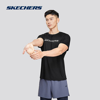 Skechers斯凯奇2024男女同款运动T恤轻盈针织圆领短袖衫宽松舒适 男款-碳黑/0018 L